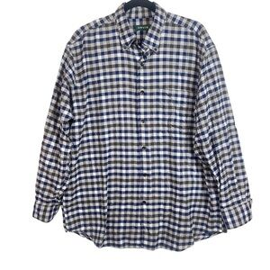 ORVIS Luxury Flannel 100% Gingham Blue Plaid Cotton  Casual Button Down …